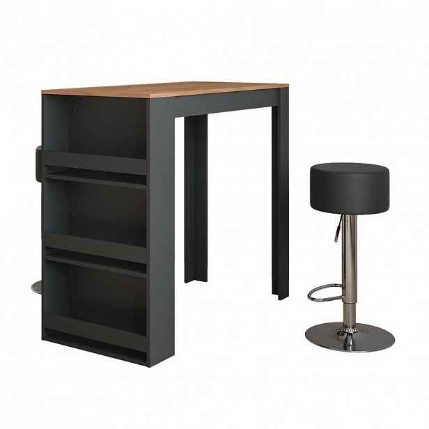 Vicco STOJACÍ BAROVÝ STŮL SE ŽIDLEMI Repose Zlatý dub power/antracit 57 x 117 cm se 2 barovými stoličkami