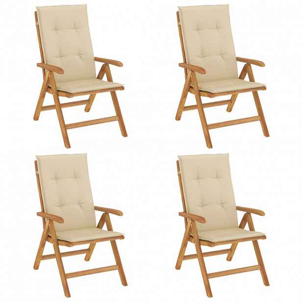 vidaXL Skládací polohovací křesla s polštáři 4 ks, masivní teak