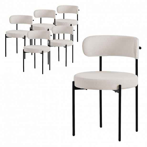 ML-DESIGN JÍDELNÍ ŽIDLE, SADA 6 KS, bílá, teddy látka