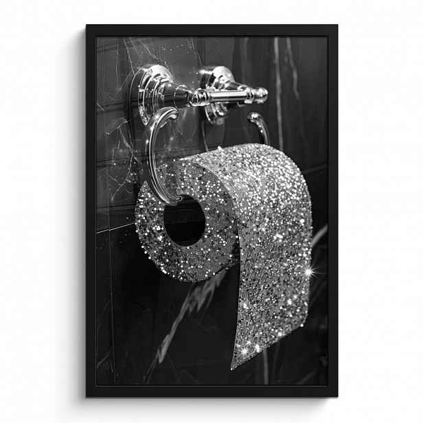 MuchoWow PLAKÁT V RÁMU WC - Toaletní papír - Černá a bílá - Třpytky 40x60 cm