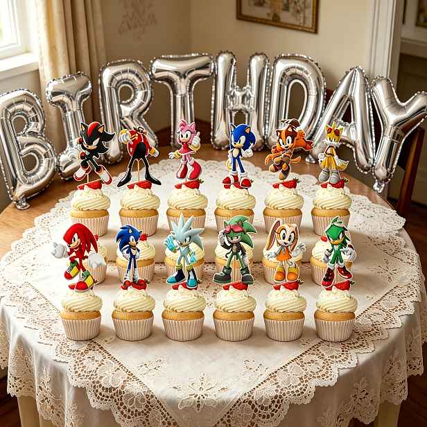 TEMU 12dílná sada Sonic ozdob na dort, dekorace na dorty pro Den , Velikonoce, narozeninové oslavy, anime tématika, Halloween, Vánoce