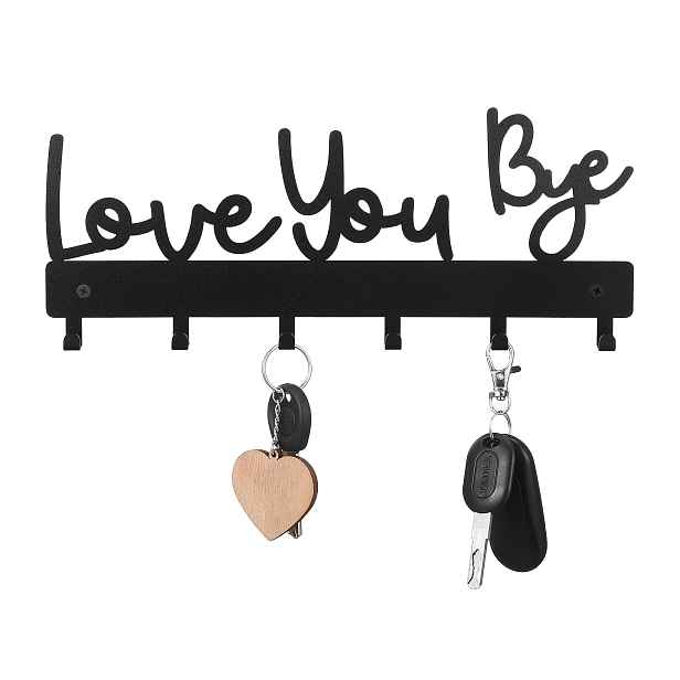 TEMU Nástěnný držák na klíče "Love You Bye" se 6 háčky, dekorace s výrazem lásky pro vstupní /kuchyň/kancelář (typ háčku)