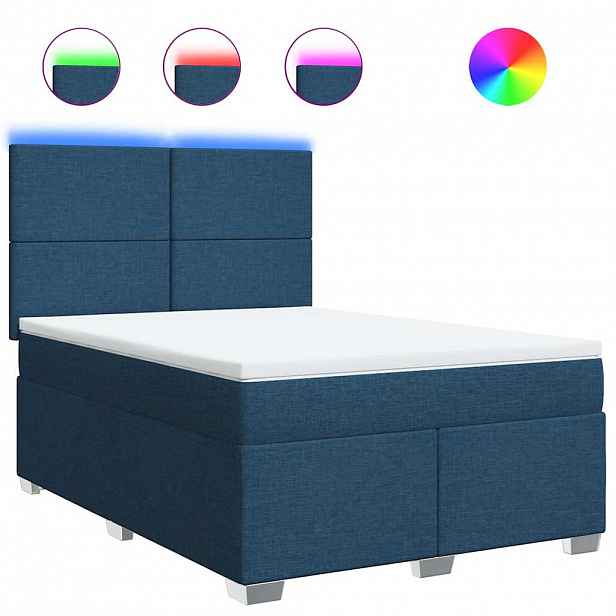 vidaXL Box spring postel s matrací modrá 140x190 cm textil