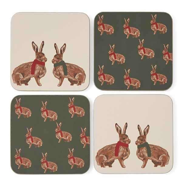 Červené/tmavě zelené korkové podtácky v sadě 4 ks Heritage Hare – Cooksmart ®