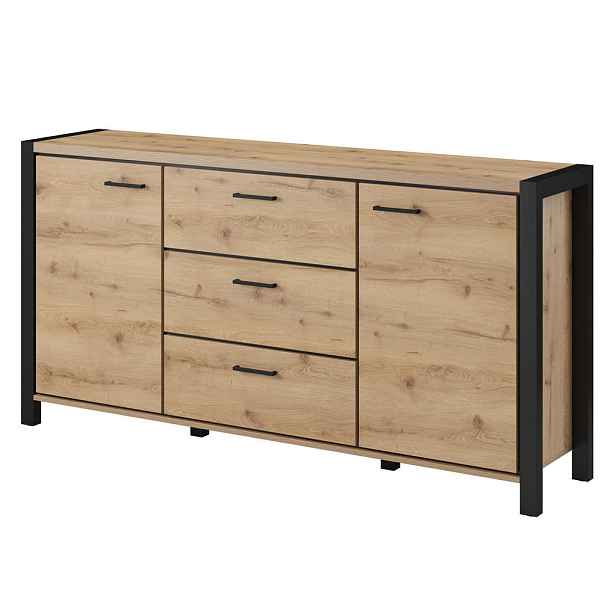 MASSENO KOMODA ATTIVO, 180/91/41 cm se 3 zásuvkami a 2 dvířky, dekor dub