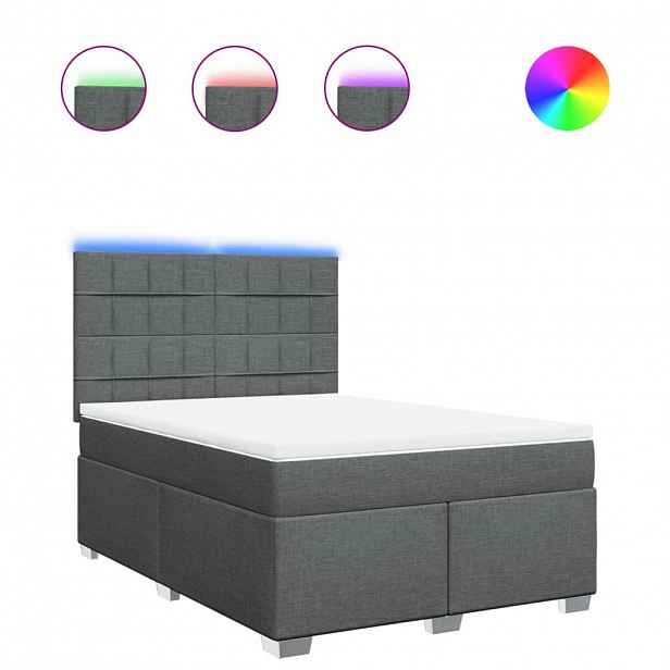 vidaXL Box spring postel s matrací tmavě šedý 140 x 190 cm textil