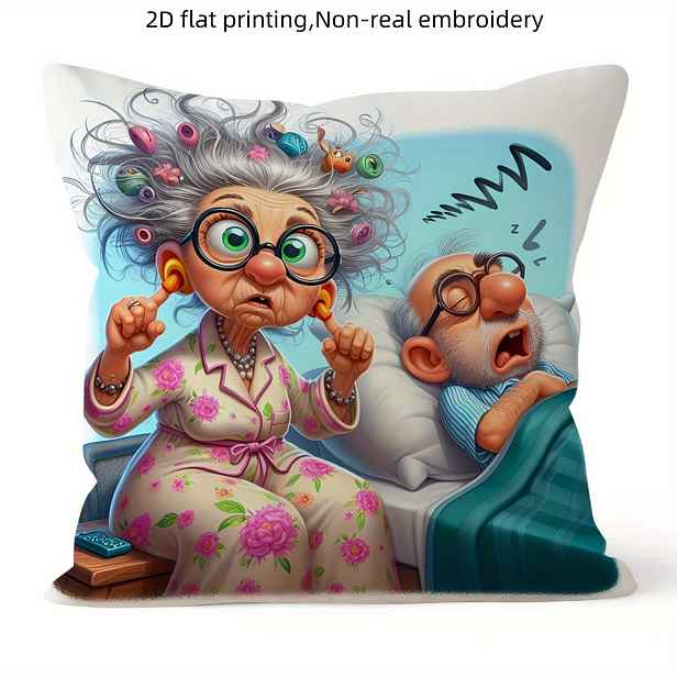 TEMU 1ks Polštářový povlak Starší pár - Denní humor, 2D HD tisk & Elegantní umění, Potištěno pouze 2D, Jednostranný, Bez vložky. Ideální pro podzimní