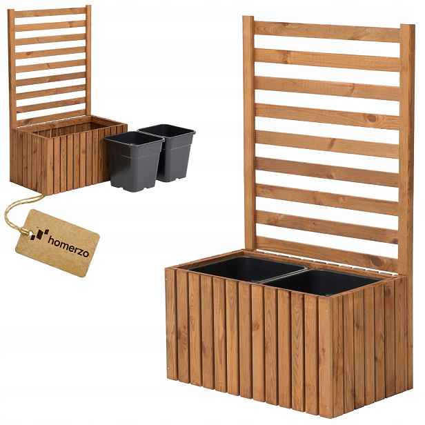 Zahradní květináč dřevěný s mřížkou pergola 112 cm, vložka 2x18 l, hnědá barva