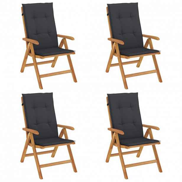 vidaXL Skládací polohovací křesla s polštáři 4 ks, masivní teak