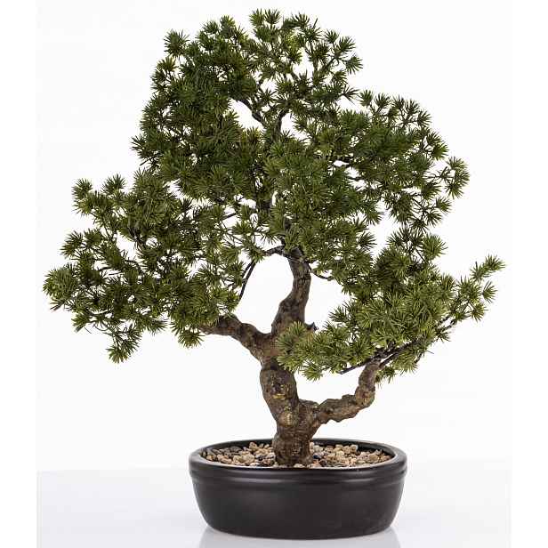 Zelená rostlinná dekorace v černém květináči umělý květ stromek bonsai