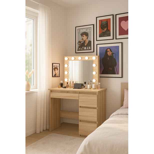 Kosmetický stolek s osvětlením, 94 cm, dub sonoma