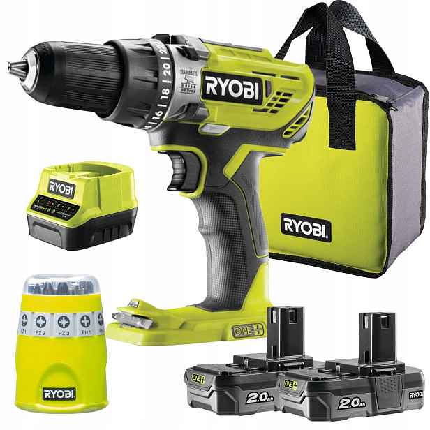 Ryobi Aku Vrtačka 18V (2x2.0AH) Ryobi Sada bitů 10 ks