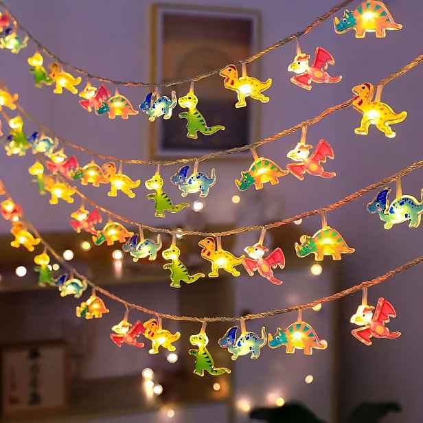 TEMU 1 ks, 1,5 m/3 m LED světelný řetěz ve tvaru dinosaura, bateriové barevné osvětlení pro ložnici, párty, narozeniny, Vánoce a Halloween dekorace.