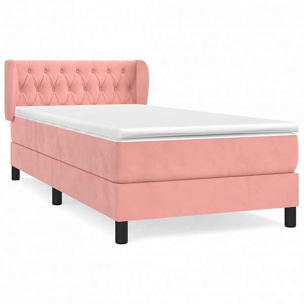 vidaXL Box spring postel s matrací růžová 90x190 cm samet