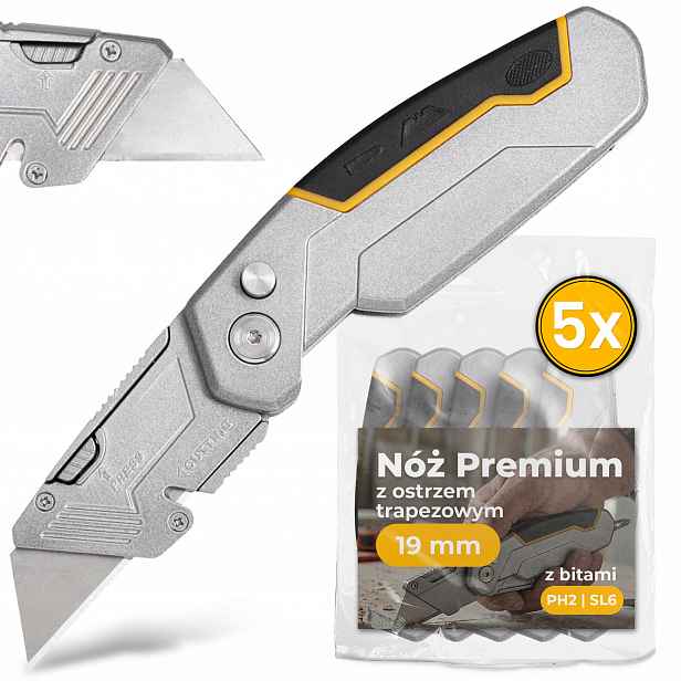 5 x Nůž Skládací Nůž Tapet Trapézový Tapeciak Bity PH2 SL6 15x Čepele 6Z-T