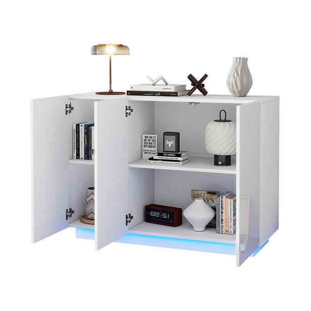 Modenvie SIDEBOARD z dřevotřísky, 120/40/75 cm, bílá, vysoký lesk s LED osvětlením
