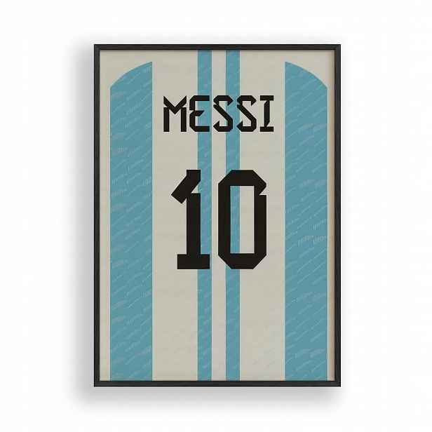 Plakát s motivem trička Messiho Argentina 10 v černém dřevěném Rámeček 30x40 cm