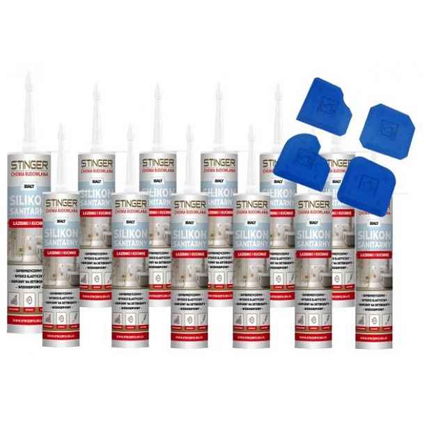 12 x sanitární silikon bílý odolný proti plísním, vodotěsný 4 gumové kostky
