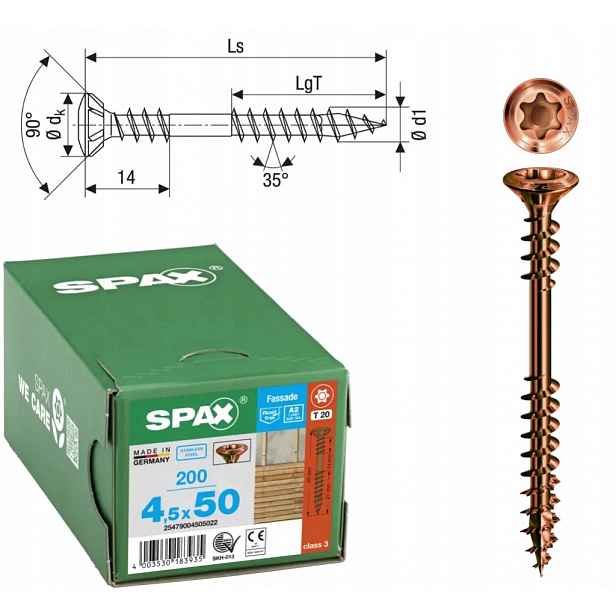 Spax šrouby do fasády staré zlato antik fasády A2 4,5 x 50 mm 200 ks