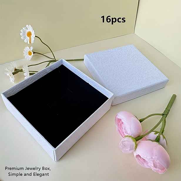 TEMU 16ks Elegantních Minimalistických Papírových Krabiček na Šperky, Texturovaný Povrch, Ideální pro Ukládání a Vystavování Náhrdelníků, Přívěsků,