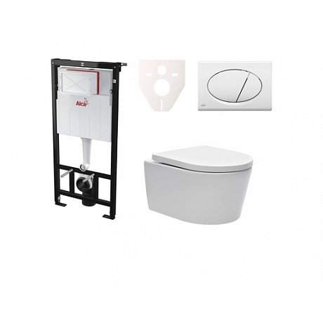Závěsný set WC SAT Brevis, nádržka Alcaplast Sádromodul, tlačítko bílé SIKOASW1
