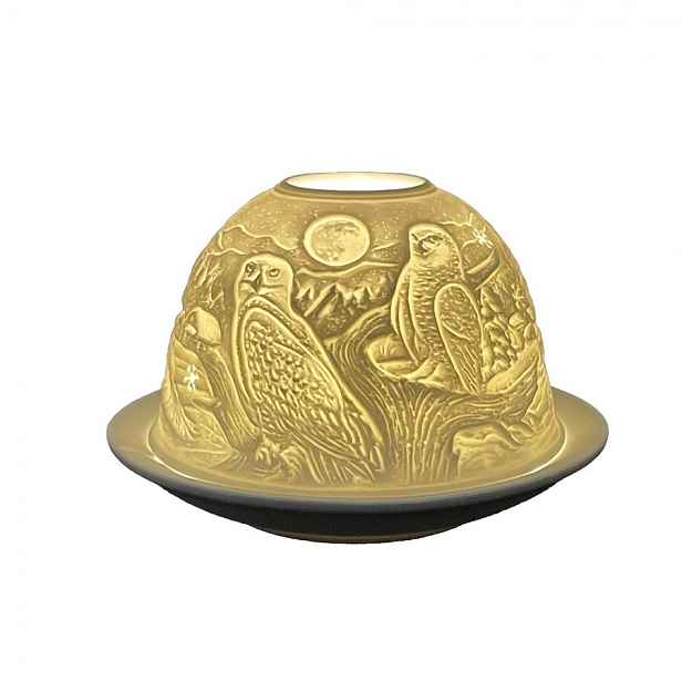 Bílý porcelánový svícen na čajovou svíčku se sovami Paollo - Ø 12 * 8 cm Clayre & Eef