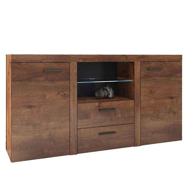 MASSENO KOMODA RITMO, 156x40x82 cm s 2 zásuvkami a 2 dvířky, hnědá