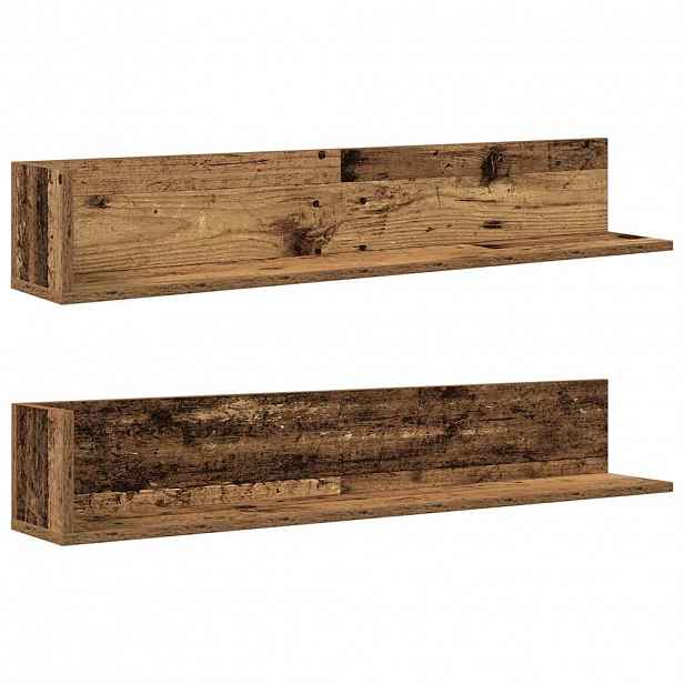 vidaXL Nástěnné police 2 ks old wood 100x16,5x16,5 cm kompozitní dřevo