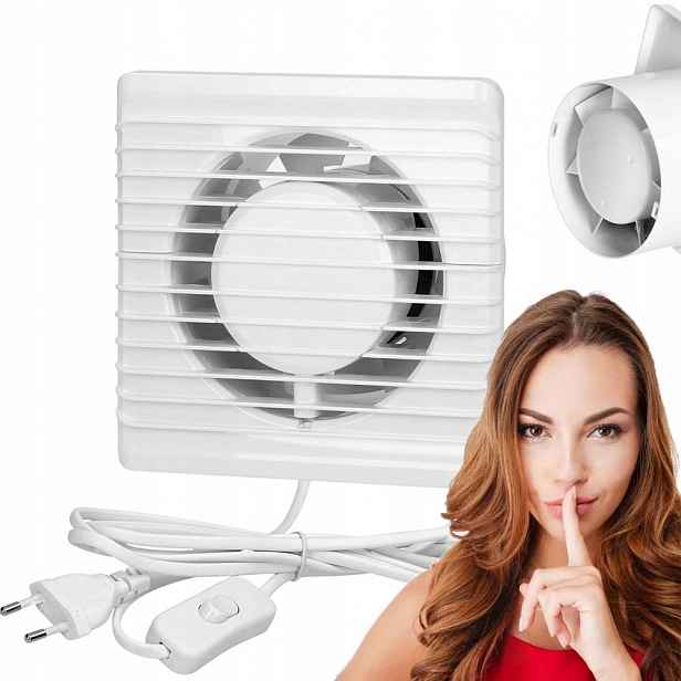 Koupelnový Ventilátor 100 mm Tichý Domácí Univerzální Pro Vypínač 8W