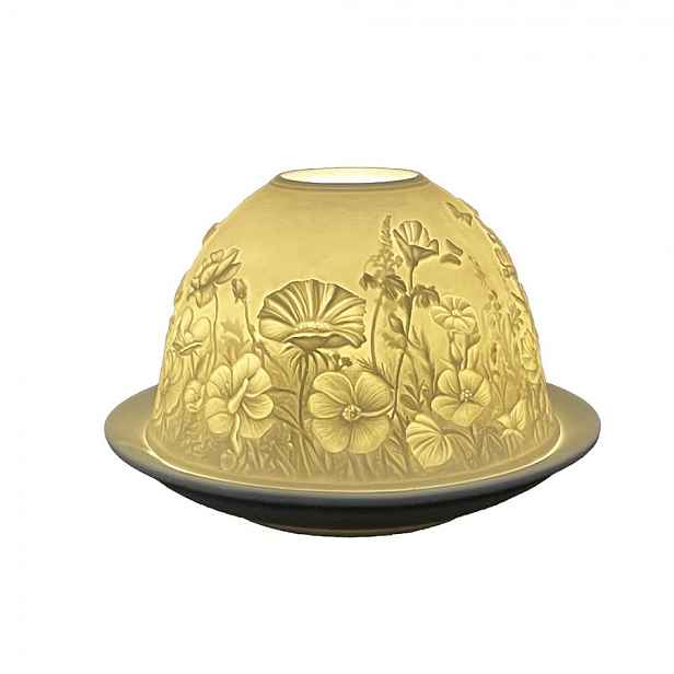 Bílý porcelánový svícen na čajovou svíčku s květinami Paollo - Ø 12 * 8 cm Clayre & Eef