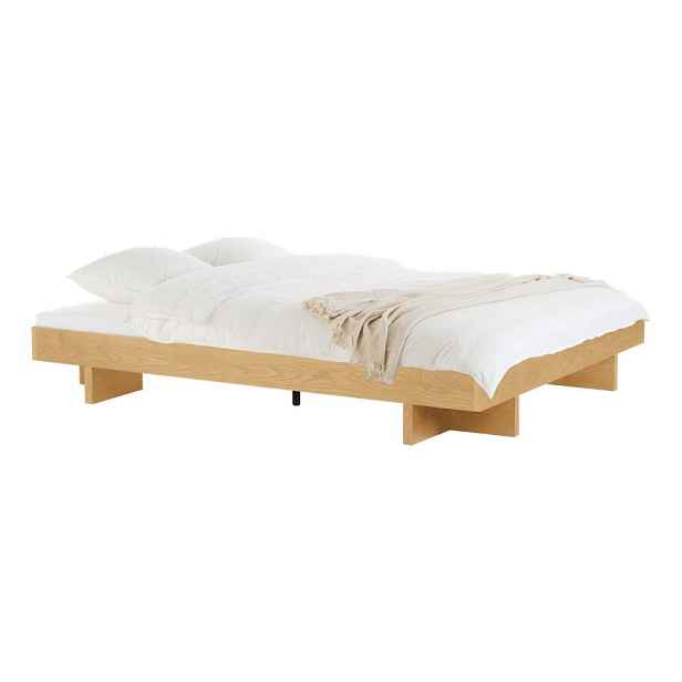Dvoulůžková postel z MDF v dekoru dubu bez čela s roštem 160x200 cm v přírodní barvě Kito – noo.ma