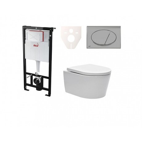 Závěsný set WC SAT Brevis, nádržka Alcaplast Sádromodul, tlačítko CR lesk SIKOASW2