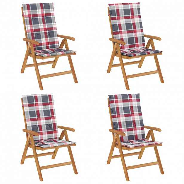 vidaXL Skládací polohovací křesla s polštáři 4 ks, masivní teak