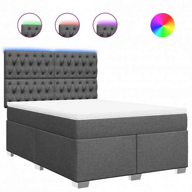 vidaXL Box spring postel s matrací tmavě šedý 140 x 190 cm textil