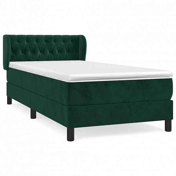 vidaXL Box spring postel s matrací tmavě zelená 90x200 cm samet
