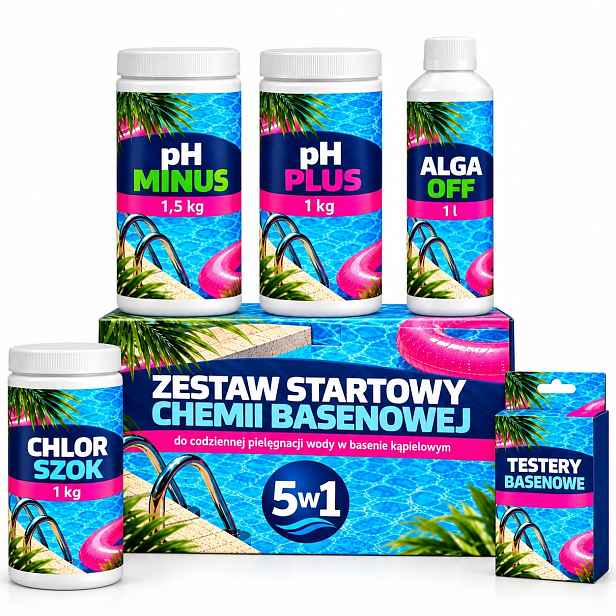 Bazénová Chemie Startér 5V1 Chlor Šok Ph Minus Ph Plus Alga Off Tester