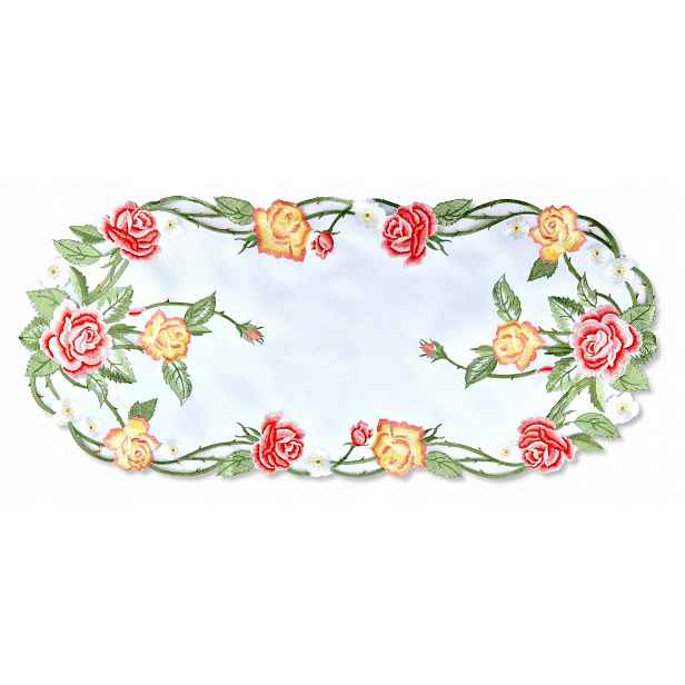 Běhoun vyšívaný květy růže 60x120 bílý jarní dekorativní elegantní