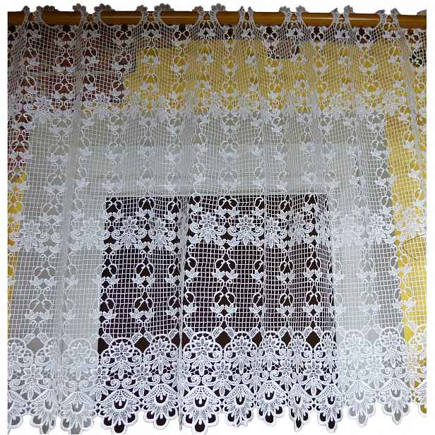 Krémová záclona s guipurou 230 x 90 cm polyester Glk