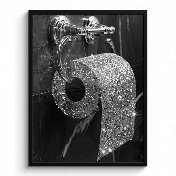 MuchoWow PLAKÁT V RÁMU WC - Toaletní papír - Černá a bílá - Třpytky 60x80 cm