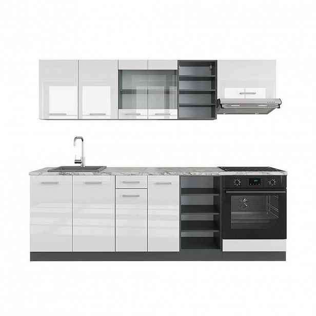 Vicco KUCHYŇSKÝ KOUT R-Line Bílý vysoký lesk/antracit 240 cm , PD Mramor