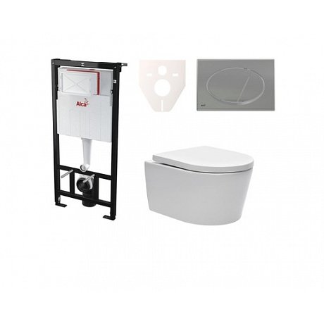 Závěsný set WC SAT Brevis, nádržka Alcaplast Sádromodul, tlačítko CR mat SIKOASW3