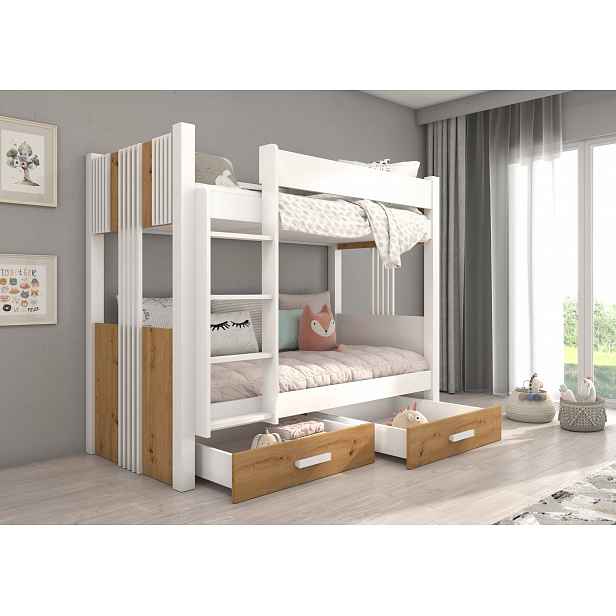 Patrová postel 90x200 DAPRIA - bílá / dub artisan