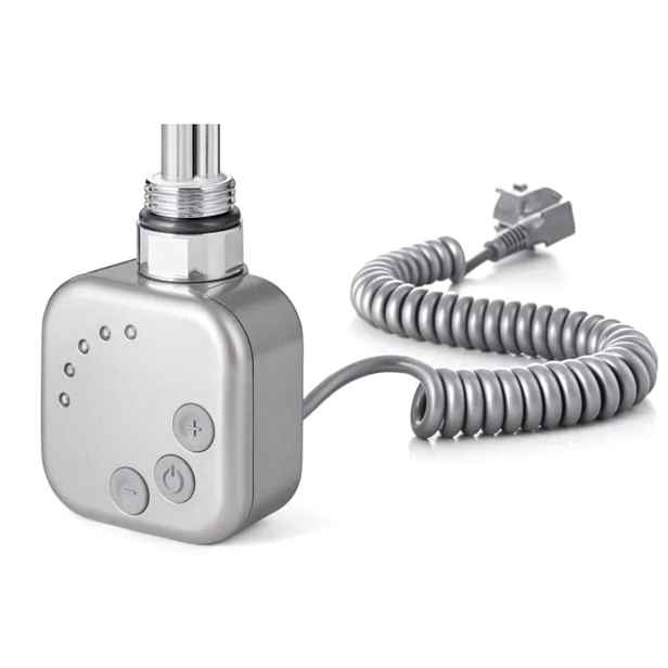 Topná tyč BURGH s termostatem a časovačem — Barva topné tyče - Chrom - matný, Typ připojení - Kroucený kabel, Výkon topné tyče - 400 W