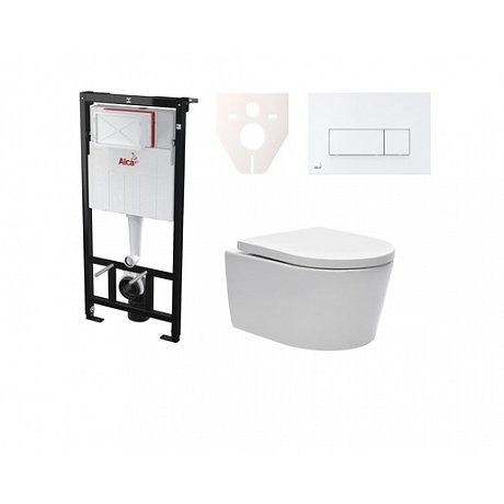 Závěsný set WC SAT Brevis, nádržka Alcaplast Sádromodul, tlačítko bílé SIKOASW7