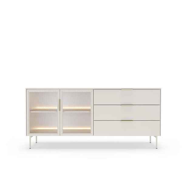 MASSENO KOMODA GLORIA, 181,3x39,3x82,6 cm se 3 zásuvkami a 2 dvířky, kašmírová