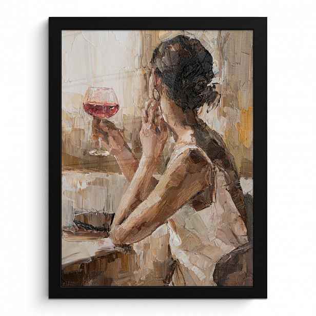 MuchoWow PLAKÁT V RÁMU Olejomalba - Žena - Víno 30x40 cm