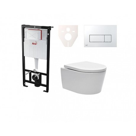 Závěsný set WC SAT Brevis, nádržka Alcaplast Sádromodul, tlačítko CR lesk SIKOASW8