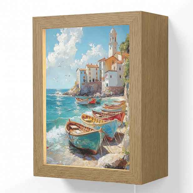 OnlyWow NÁSTĚNNÁ LAMPA Lodě - skály - moře - slunce 15x20 cm