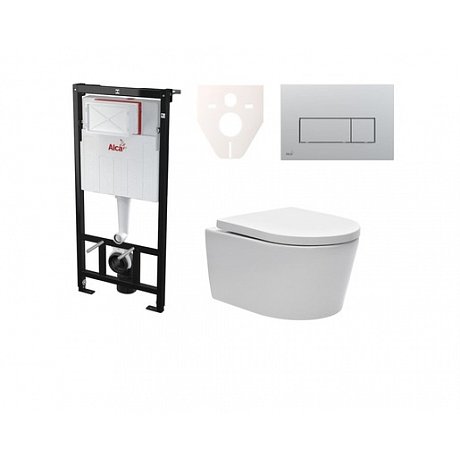 Závěsný set WC SAT Brevis, nádržka Alcaplast Sádromodul, tlačítko CR mat SIKOASW9