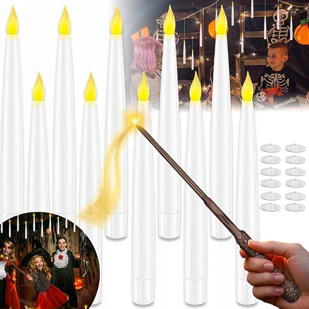 Plovoucí Závěsné Led Svíčky Ovládané Hůlkou, 10 Kusů Trvanlivé Bílé
